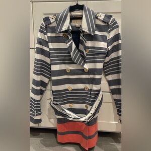 MICHAEL Michael Kors Navy/gray and White Striped Trench Coat
